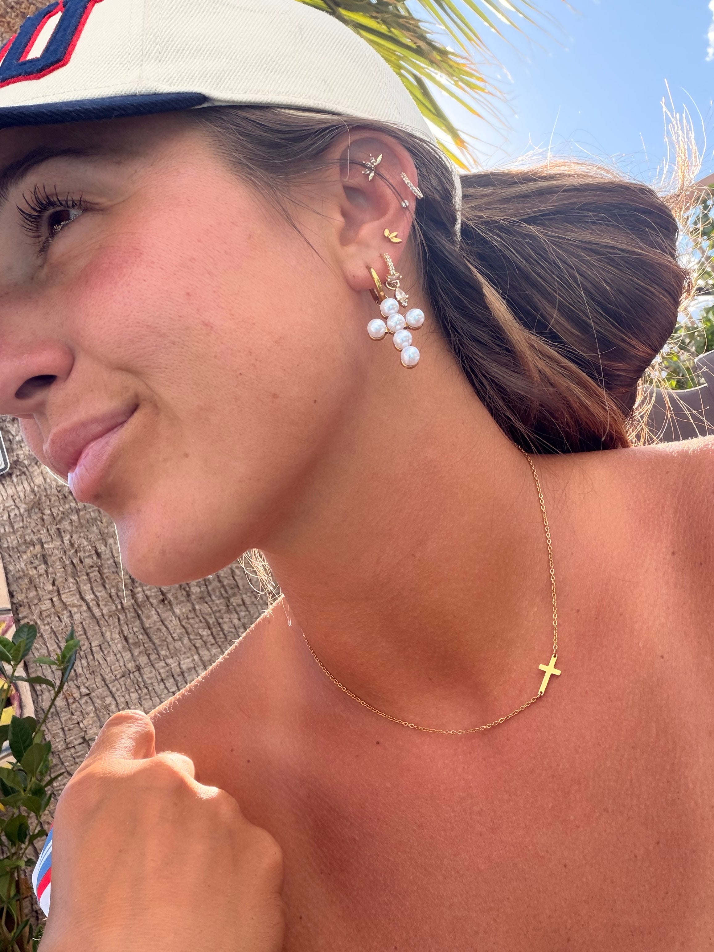 Pearl cross earrings