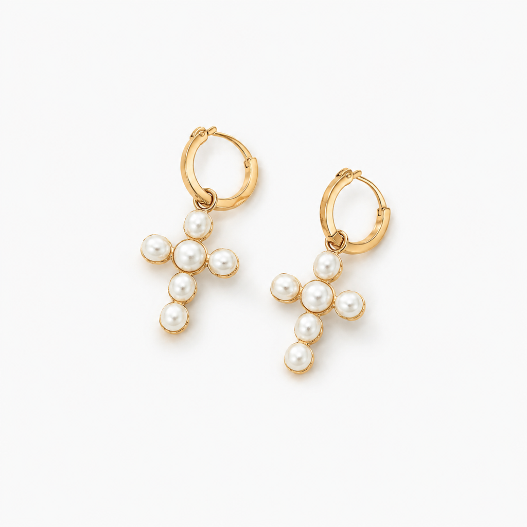 Pearl cross earrings