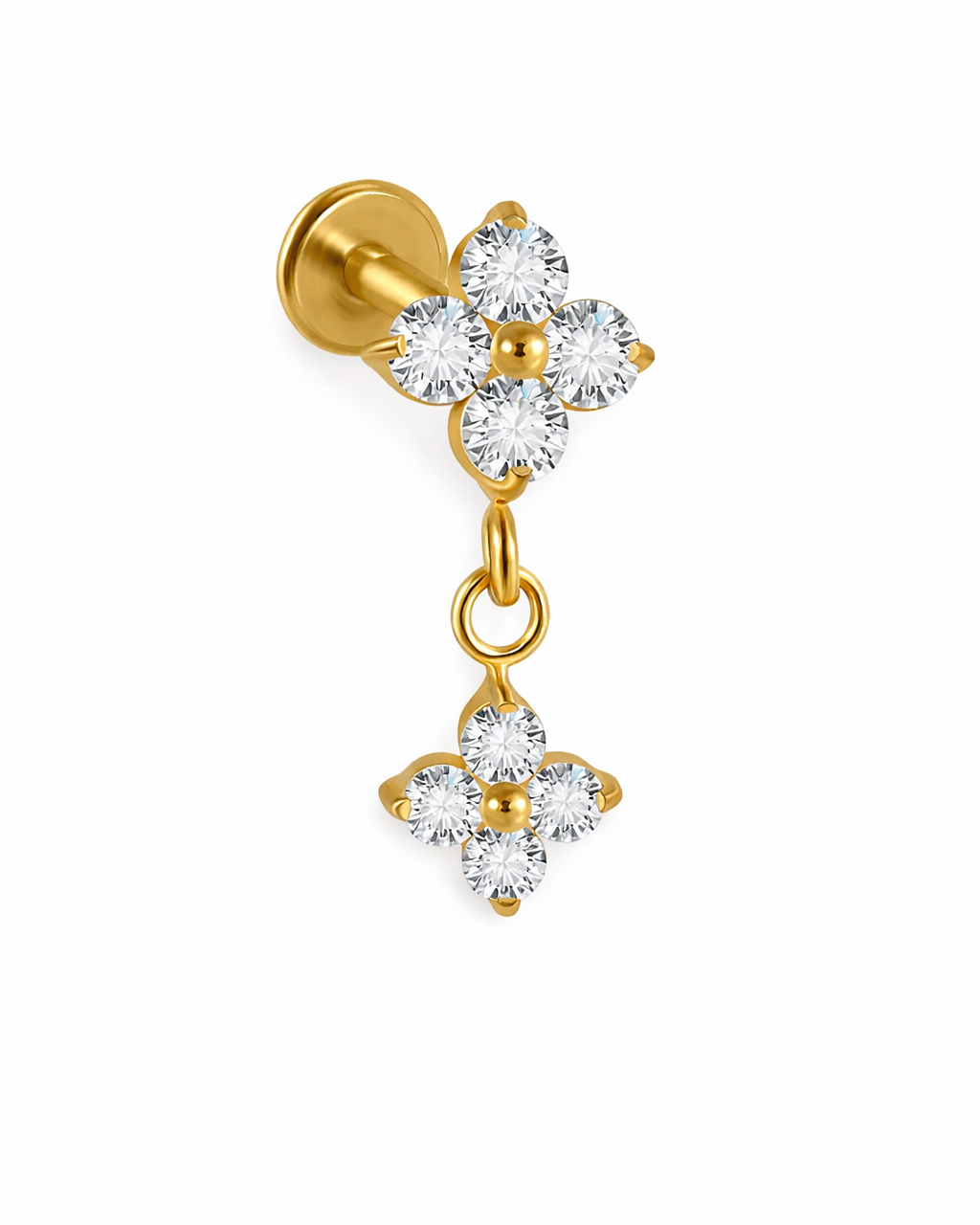 Double Flower Flat Back Dangling Stud